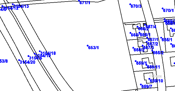 Parcela st. 653/1 v KÚ Hrabová, Katastrální mapa