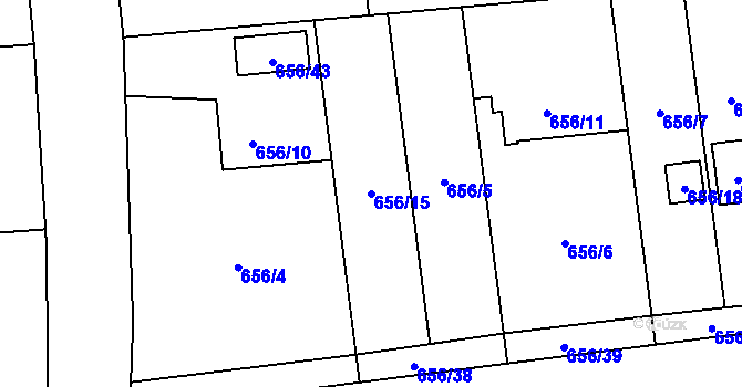 Parcela st. 656/15 v KÚ Hrabová, Katastrální mapa