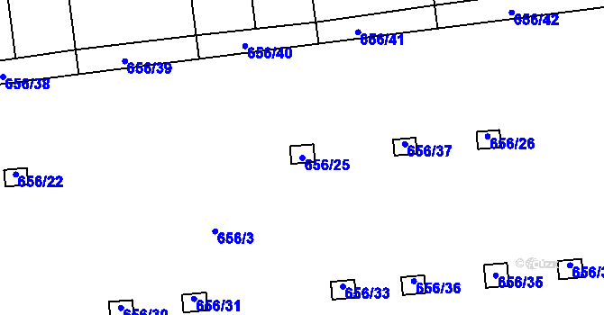 Parcela st. 656/25 v KÚ Hrabová, Katastrální mapa