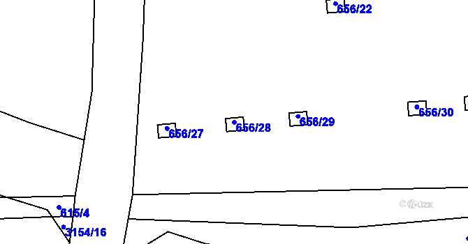 Parcela st. 656/28 v KÚ Hrabová, Katastrální mapa