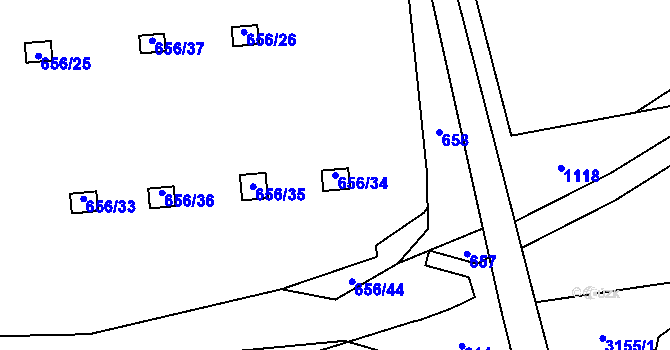 Parcela st. 656/34 v KÚ Hrabová, Katastrální mapa
