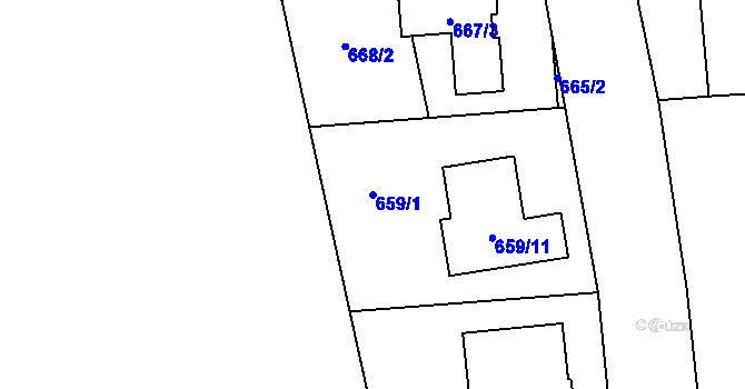 Parcela st. 659/1 v KÚ Hrabová, Katastrální mapa