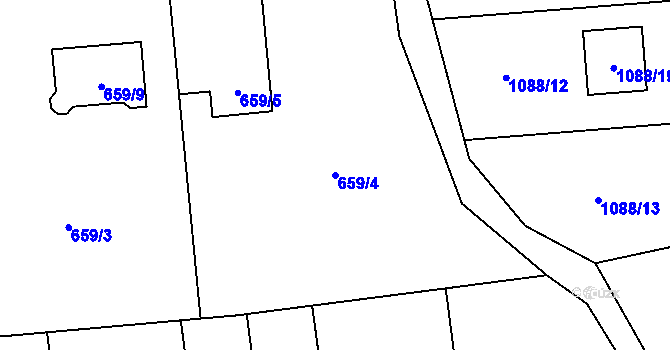 Parcela st. 659/4 v KÚ Hrabová, Katastrální mapa