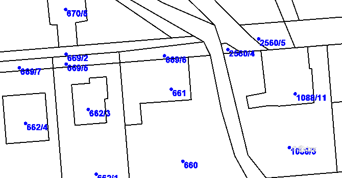 Parcela st. 661 v KÚ Hrabová, Katastrální mapa