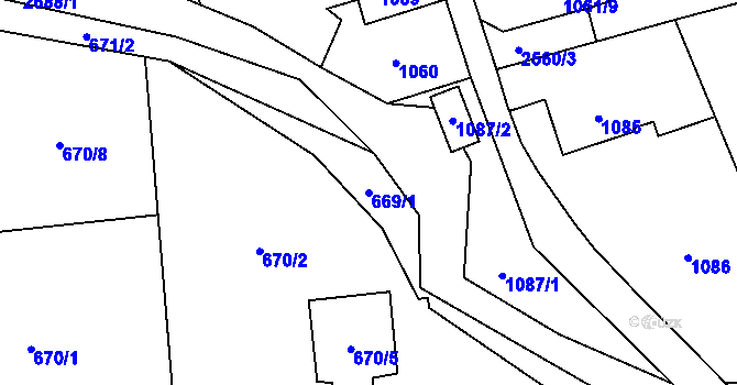 Parcela st. 669/1 v KÚ Hrabová, Katastrální mapa