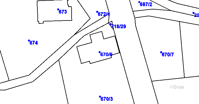Parcela st. 670/6 v KÚ Hrabová, Katastrální mapa