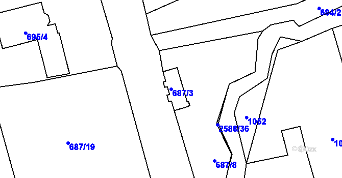 Parcela st. 687/3 v KÚ Hrabová, Katastrální mapa