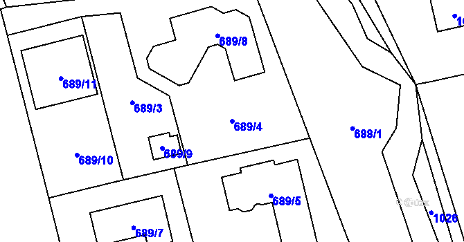 Parcela st. 689/4 v KÚ Hrabová, Katastrální mapa