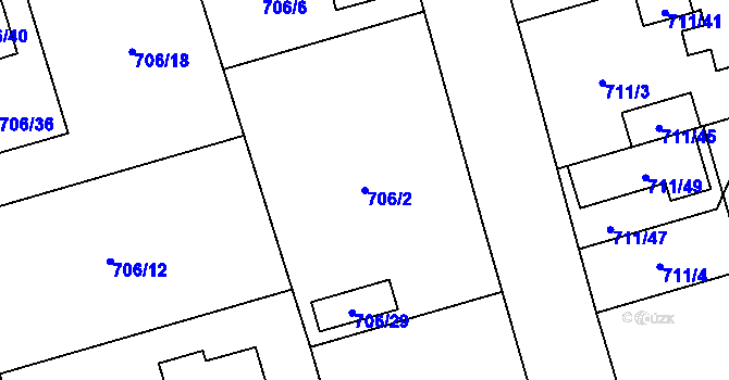Parcela st. 706/2 v KÚ Hrabová, Katastrální mapa