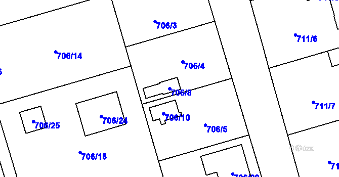 Parcela st. 706/8 v KÚ Hrabová, Katastrální mapa