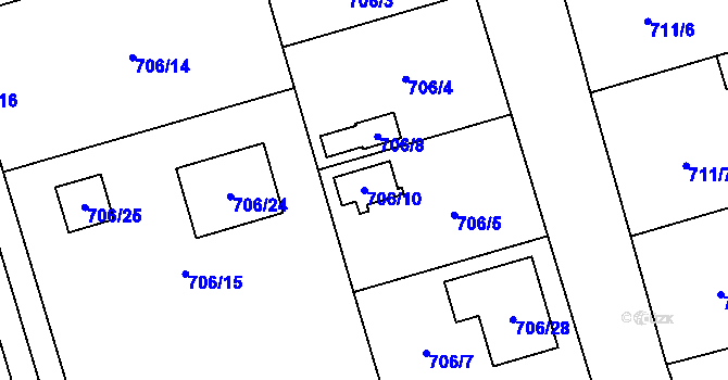Parcela st. 706/10 v KÚ Hrabová, Katastrální mapa