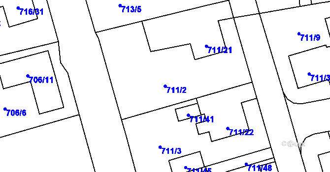 Parcela st. 711/2 v KÚ Hrabová, Katastrální mapa