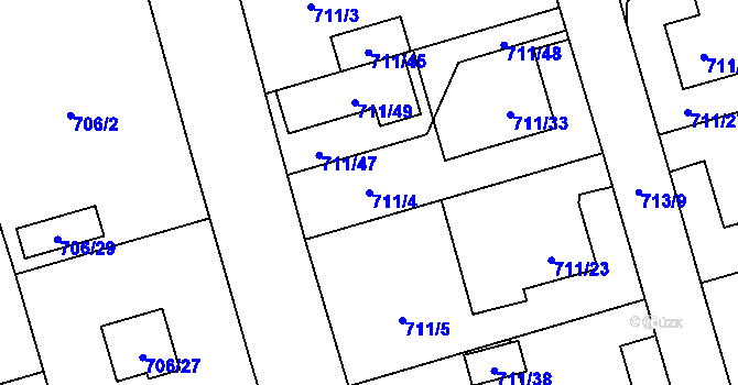 Parcela st. 711/4 v KÚ Hrabová, Katastrální mapa