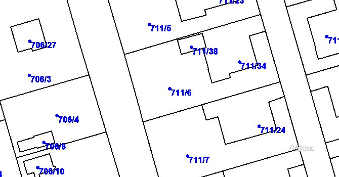 Parcela st. 711/6 v KÚ Hrabová, Katastrální mapa