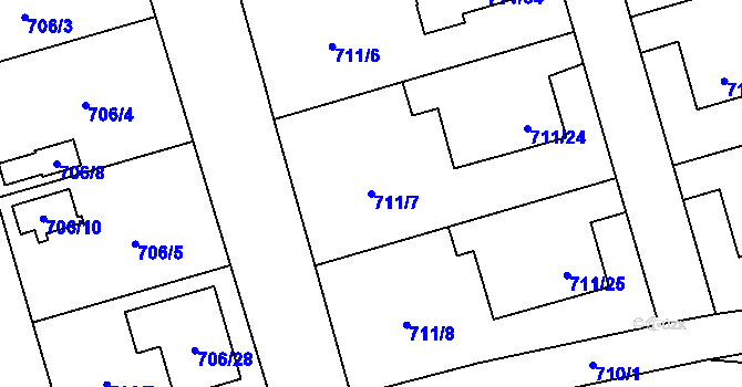 Parcela st. 711/7 v KÚ Hrabová, Katastrální mapa
