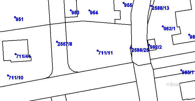 Parcela st. 711/11 v KÚ Hrabová, Katastrální mapa