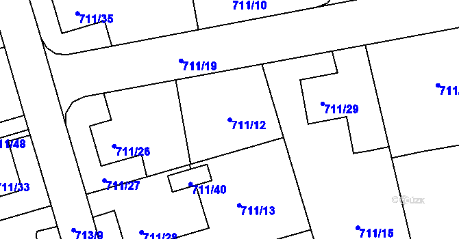 Parcela st. 711/12 v KÚ Hrabová, Katastrální mapa