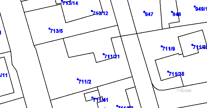 Parcela st. 711/21 v KÚ Hrabová, Katastrální mapa