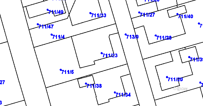 Parcela st. 711/23 v KÚ Hrabová, Katastrální mapa
