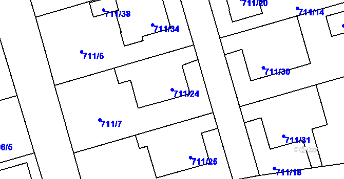 Parcela st. 711/24 v KÚ Hrabová, Katastrální mapa