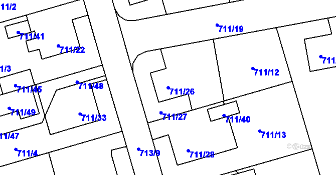 Parcela st. 711/26 v KÚ Hrabová, Katastrální mapa
