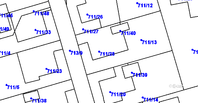 Parcela st. 711/28 v KÚ Hrabová, Katastrální mapa