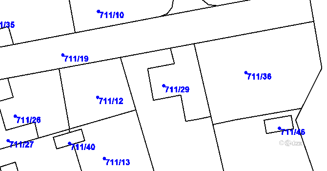 Parcela st. 711/29 v KÚ Hrabová, Katastrální mapa