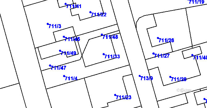 Parcela st. 711/33 v KÚ Hrabová, Katastrální mapa
