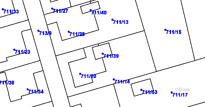 Parcela st. 711/39 v KÚ Hrabová, Katastrální mapa