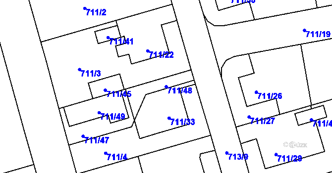 Parcela st. 711/48 v KÚ Hrabová, Katastrální mapa