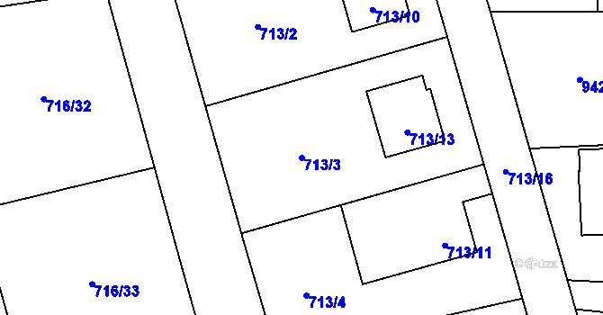Parcela st. 713/3 v KÚ Hrabová, Katastrální mapa