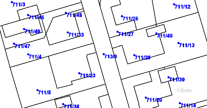 Parcela st. 713/9 v KÚ Hrabová, Katastrální mapa