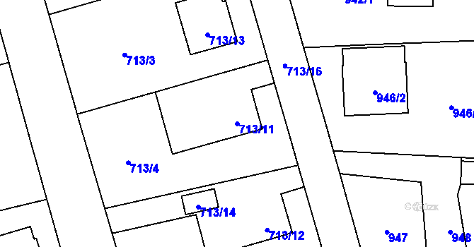 Parcela st. 713/11 v KÚ Hrabová, Katastrální mapa