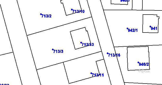 Parcela st. 713/13 v KÚ Hrabová, Katastrální mapa