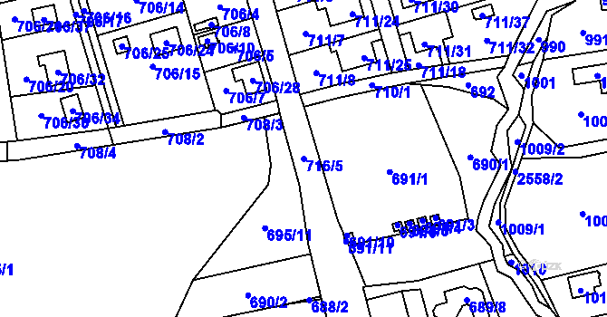 Parcela st. 716/5 v KÚ Hrabová, Katastrální mapa