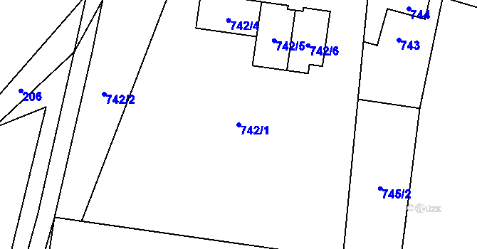 Parcela st. 742/1 v KÚ Hrabová, Katastrální mapa