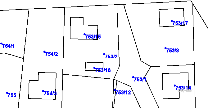 Parcela st. 753/2 v KÚ Hrabová, Katastrální mapa
