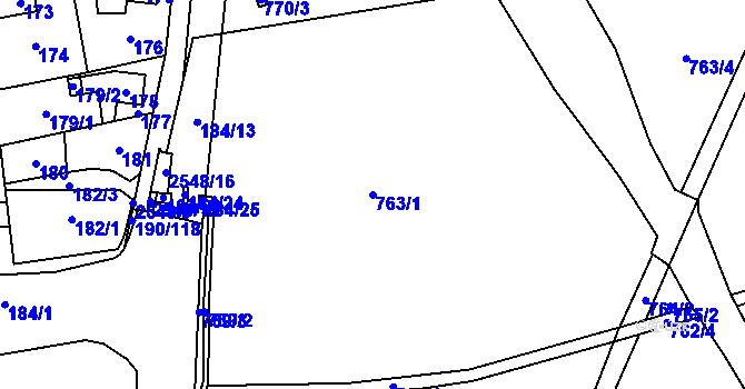 Parcela st. 763/1 v KÚ Hrabová, Katastrální mapa