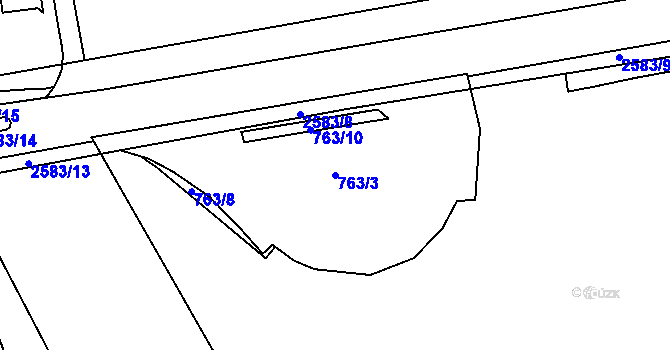 Parcela st. 763/3 v KÚ Hrabová, Katastrální mapa