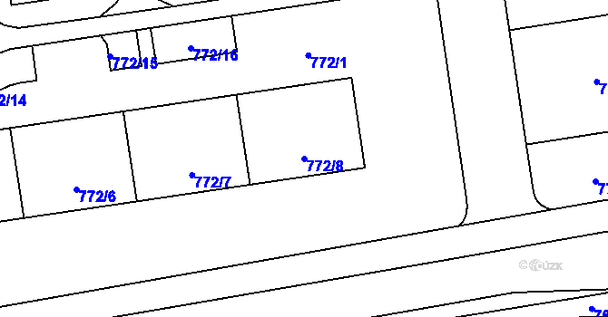 Parcela st. 772/8 v KÚ Hrabová, Katastrální mapa