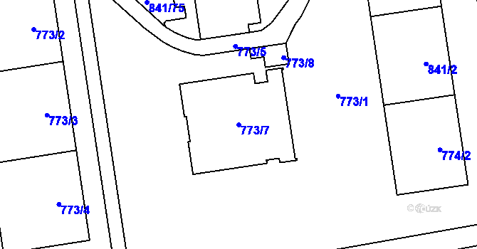 Parcela st. 773/7 v KÚ Hrabová, Katastrální mapa