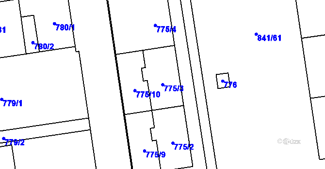 Parcela st. 775/3 v KÚ Hrabová, Katastrální mapa