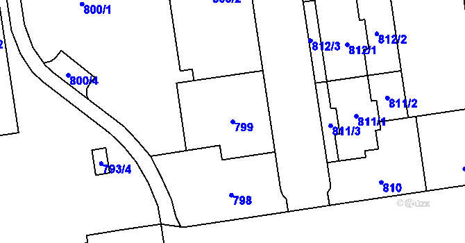Parcela st. 799 v KÚ Hrabová, Katastrální mapa