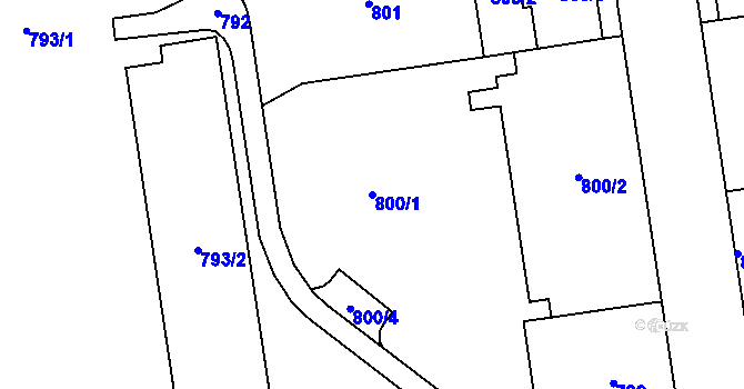 Parcela st. 800/1 v KÚ Hrabová, Katastrální mapa