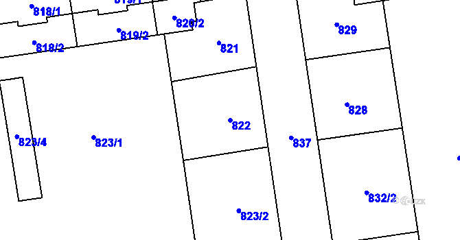 Parcela st. 822 v KÚ Hrabová, Katastrální mapa