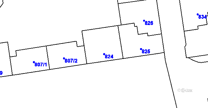 Parcela st. 824 v KÚ Hrabová, Katastrální mapa