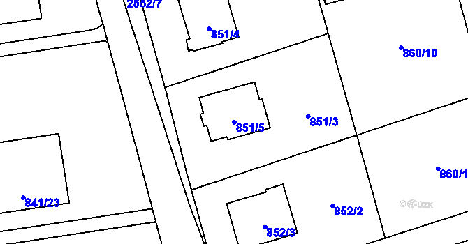 Parcela st. 851/5 v KÚ Hrabová, Katastrální mapa