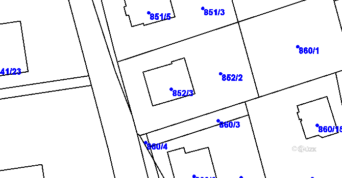 Parcela st. 852/3 v KÚ Hrabová, Katastrální mapa