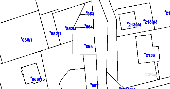 Parcela st. 855 v KÚ Hrabová, Katastrální mapa