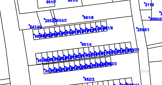 Parcela st. 861/4 v KÚ Hrabová, Katastrální mapa